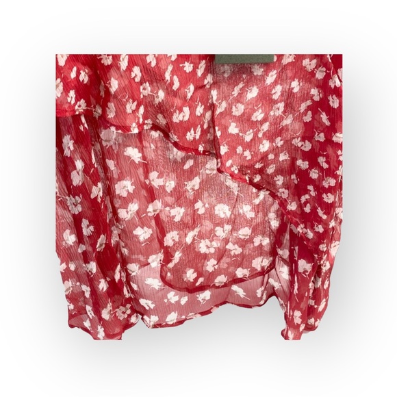 new Allsaints ✿ Off Shoulder Silk Semi Sheer Flowy Print Top ✿ Red Floral ✿ 6 ✿ - Picture 13 of 16